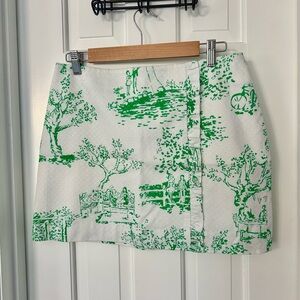 Lilly Pulitzer White Mini Skirt with Green Toile Print